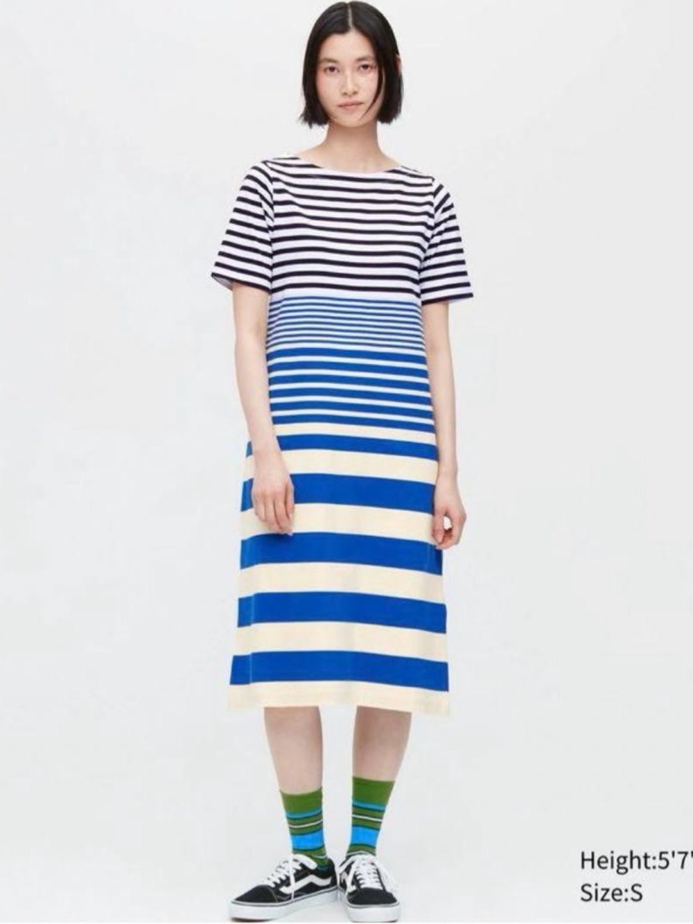 NWT Uniqlo x Marni Striped Boatneck Short-Sleeve Border Midi Dress Size XS